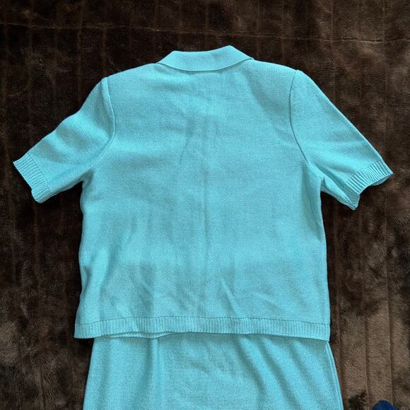 VTG Mita 12P Aqua Collared, Button Front Cable Knit Short Sleeve Top/Skirt Set - Picture 5 of 7